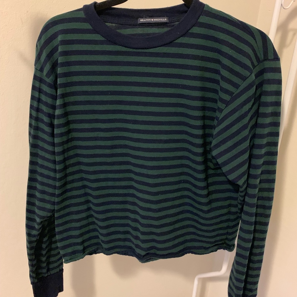 Brandy Melville green and navy striped long sleeve